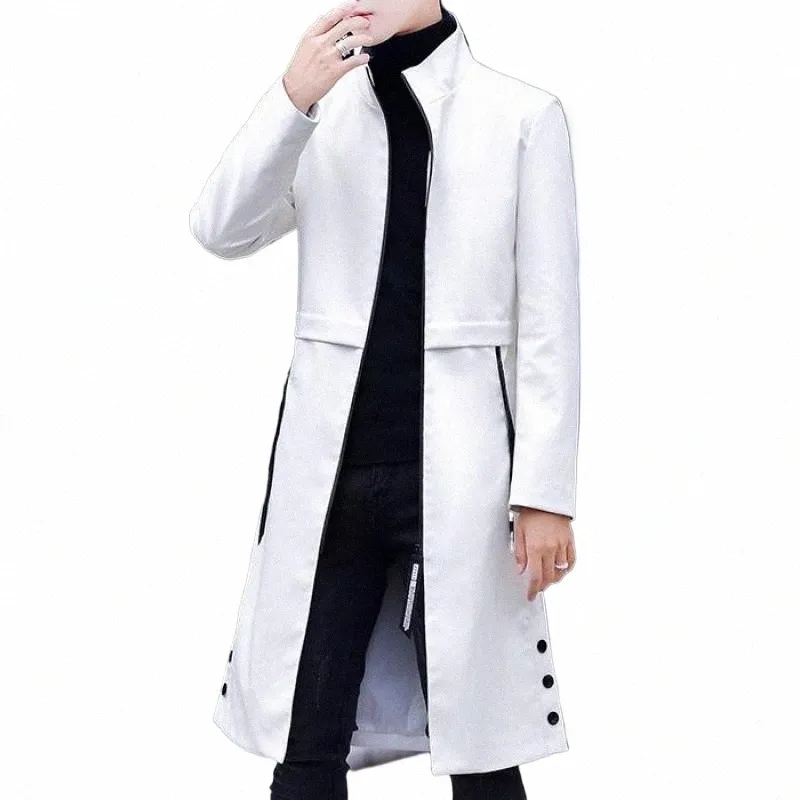 2022 Primavera Branco LG Jaquetas De Couro Mens Trench Coats Elegantes Sobretudos Gola Steampunk Fiável Preto Slim H0Kj #