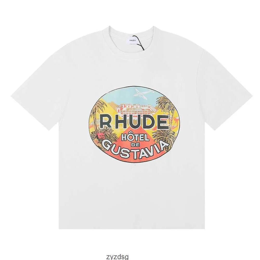 Rhude High Quality Summer MensTシャツファッションメンズ女性デザイナーティーソフト因果半袖USサイズS-2xlブラックホワイトベージュ