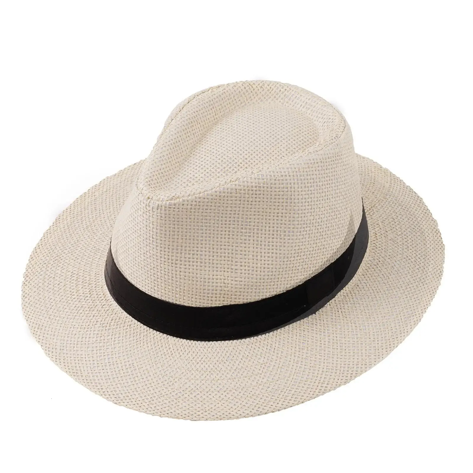 10pcs/Lot Summer Beach wakacje Panama Jazz Hat Sunshreen Ręcznie tkany słomka słomowa kapelusz mężczyzna kobiety Hawaii Casual Sunshade Gangster Cap 240319