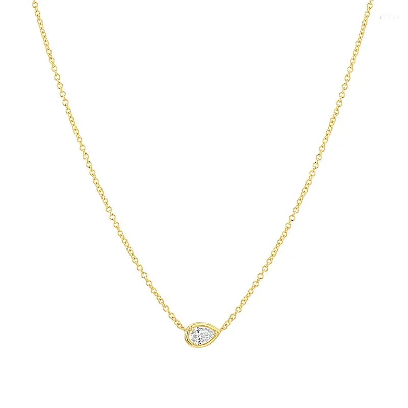 Hängen DWJ Real 925 Sterling Silver Chain 18K Gold Zircon Simple Pear Fashion Pendant Necklace For Women Gift Högkvalitativ fina smycken