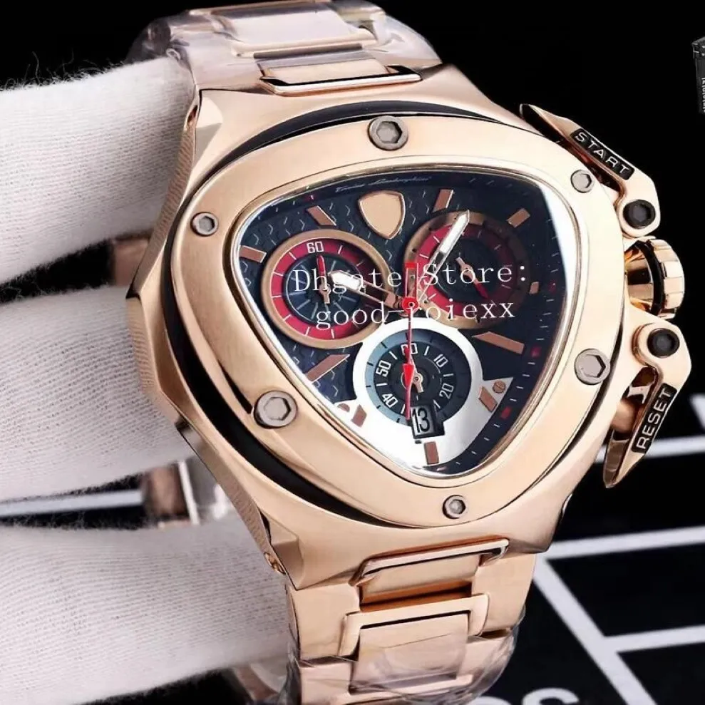 5 Style Men's Chronograph VK Quartz Watch Men 66th Anniversary Watches Men Sport Racing Car Rose Gold Leather Tachymetre Cale233U
