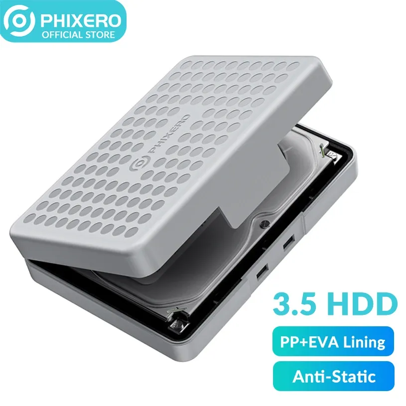 Cases Phixero 3,5 tum HDD SSD Externt fodral Hard Drive Storage Box med EVA HD Disk Cover Housing Hardcase Shell Caddy Bag för PC Ny