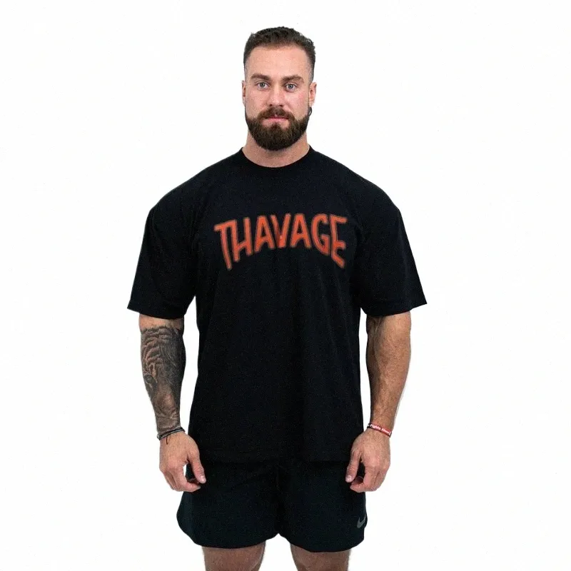 Fitn Thavage Camicia da uomo che corre Sport Allentato T-shirt oversize Manica corta Cott Estate Uomo Bodybuilding Allenamento Top da uomo o8e7 #