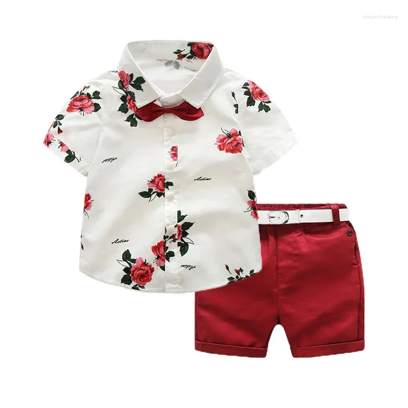Наборы для одежды с коротким рукавом рубашка повседневные шорты наборы мальчиков детские летние пояс для печени 2 шт.