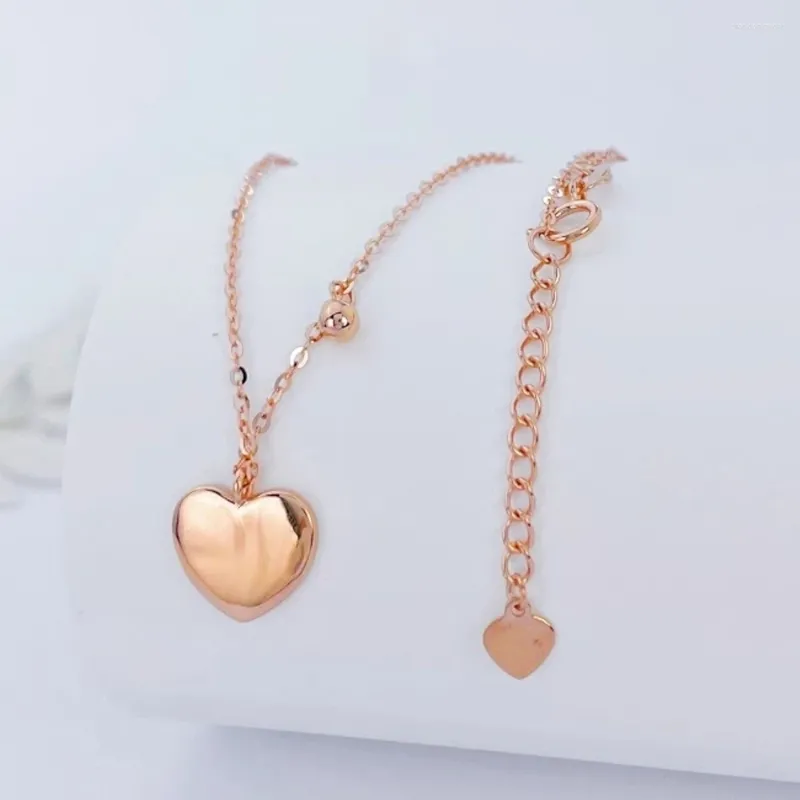 Correntes Real Pure 18k Rose Gold Chain Mulheres Lucky Bead Coração Pingente O Link Colar 2.49-2.52g