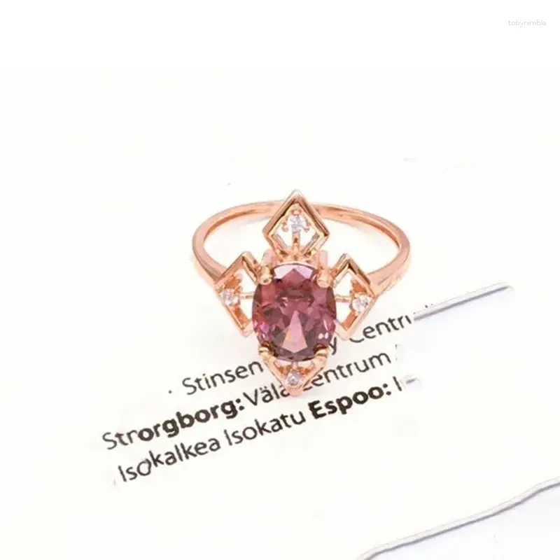 Cluster Rings Russian 585 Purple Gold Suit Smoky Stone Ring Plated 18k Rose Style Western for Women