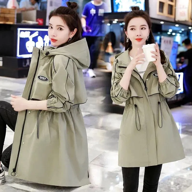 2024 Spring Autumn Womens Hooded Trench Coat With Lining Korean Style Windbreaker Jacket For Mid Length Outerwear From Mengyoulo 33.5 DHgate.Com