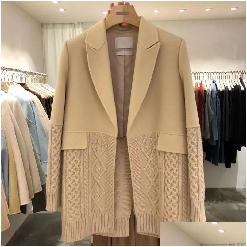 Costumes pour femmes Blazers Femmes Lâche Sauvage À La Mode Casual Mince Sans Bouton Couture Tricot Design Mi-Longueur Veste De Costume Femme K Dhjde