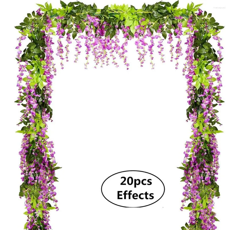 Decoratieve bloemen 5 -stcs 2m Wisteria Artificial Vine Garland Glarande Rattan Trailing Ivy Wall Wedding Arch Garden Decoratie