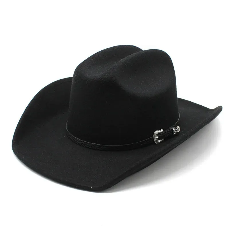 Hommes femmes Western Cowboy chapeau avec ceinture hiver automne église Jazz élégant Cowgirl Sombrero casquettes 240327