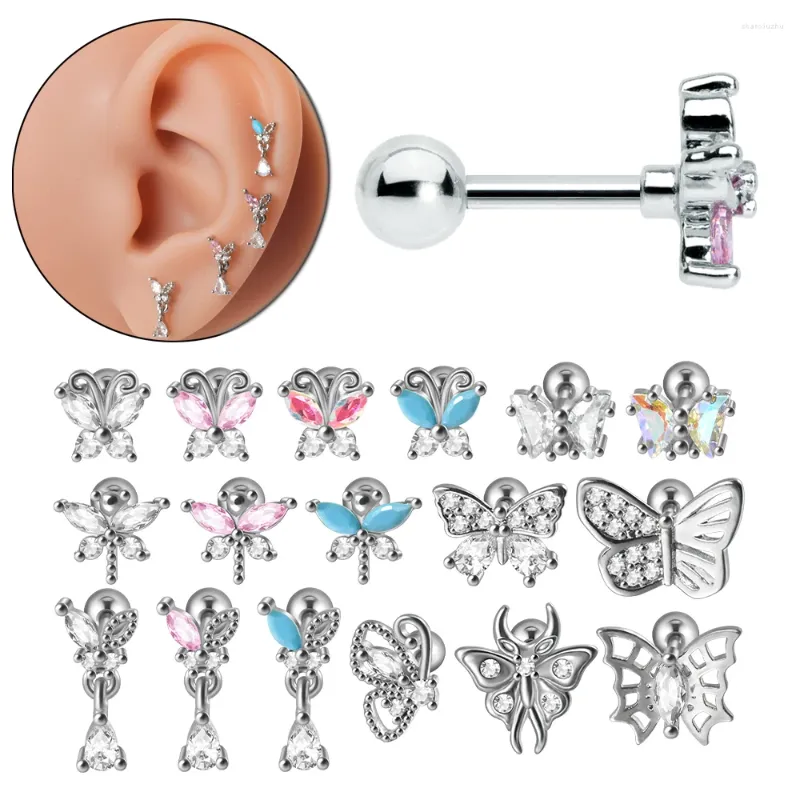 Stud Oorbellen 1PC Staal Turquoise Marquise Vlinder Zirkoon Oorkraakbeen Tragus Oorbel Daith Kwab Schroef Piercing Body