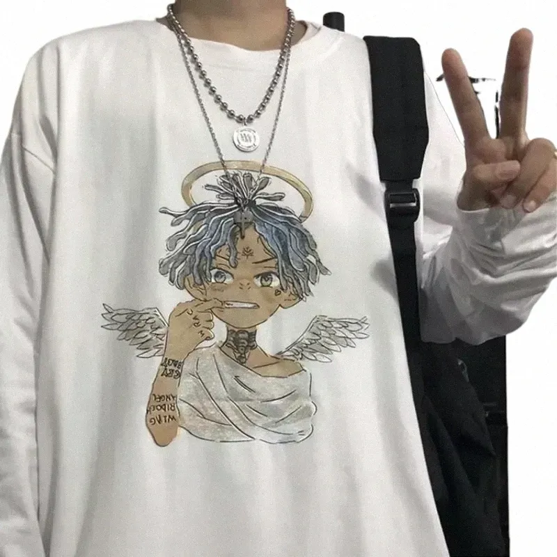 Camisetas para hombres Camisetas de gran tamaño Y2k Tops con estampado de anime Camiseta de manga larga 2023 Verano Fi Hip Hop Camiseta gótica Harajuku para hombres S2Ay #