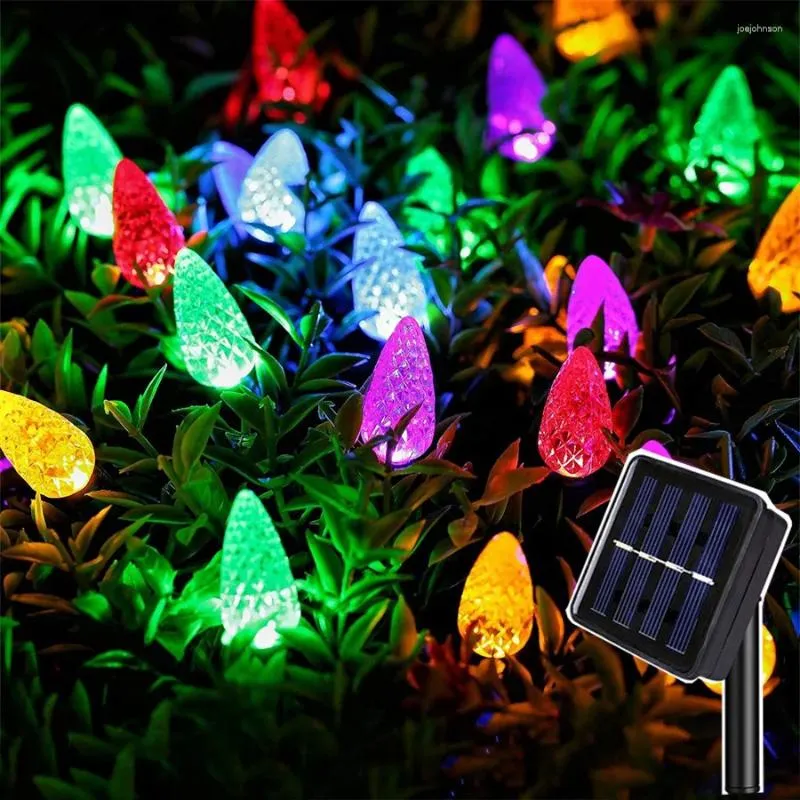 Cordas C6 Morango Solar Natal String Light 50/100 LED Garland Multicolor Fairy para decoração ao ar livre