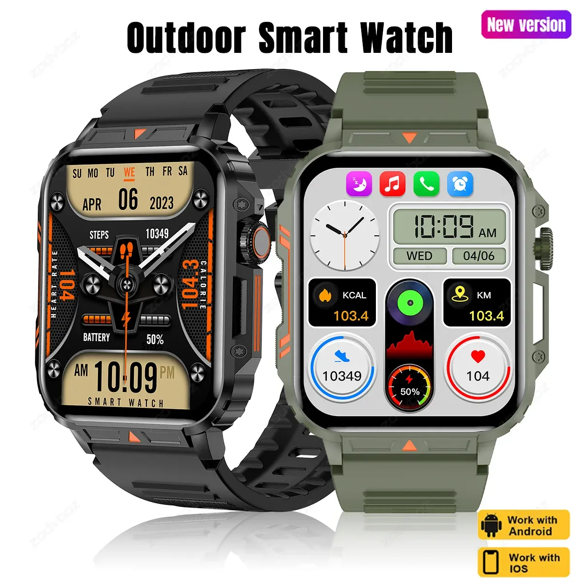 Watches 2024 New 1.95 '' Outdoor Military Smart Watch Men Bluetooth Call Smartwatch For Xiaomi Android IOS IP68 Waterproof Women Watches