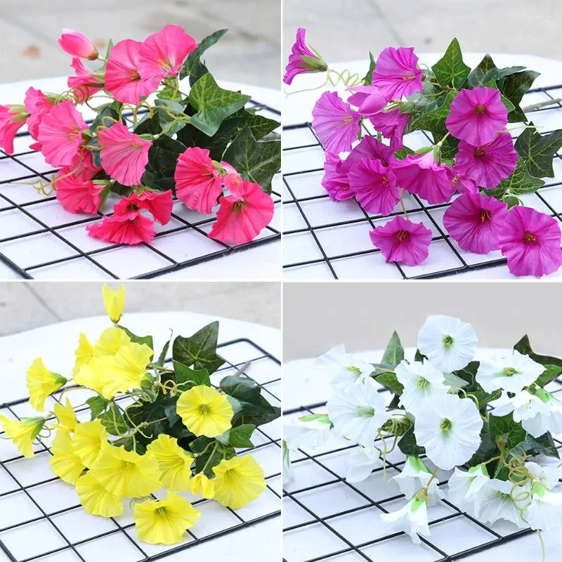 Dekorativa blommor Fake Morning Glory Simulation Petunia Wedding Home Decor Artificial Staket Window Greenery Leaf Plants