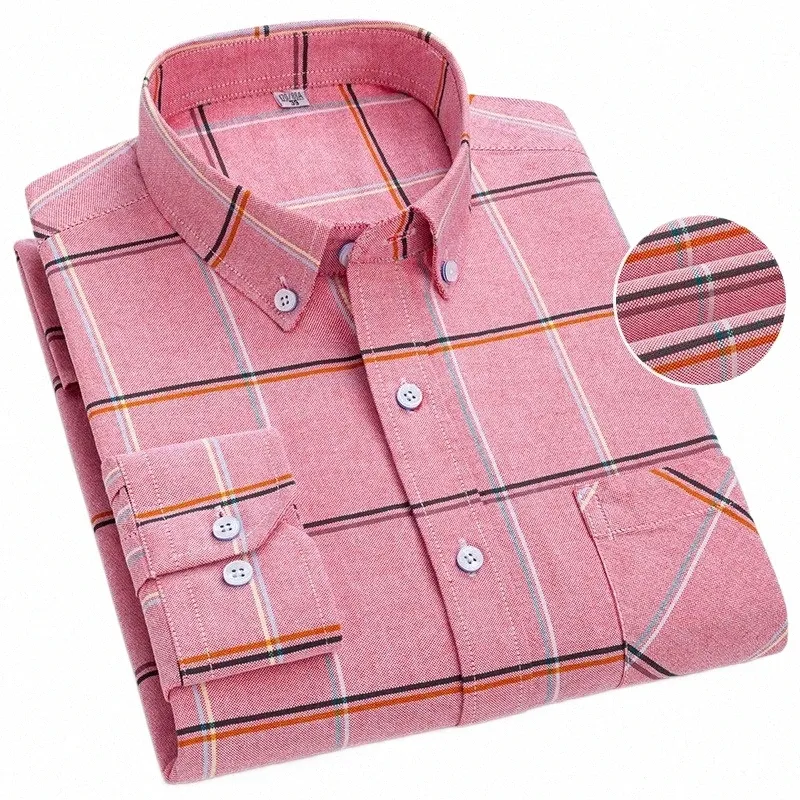 100% Cott Camicia da uomo in tessuto Oxford Stripe Plaid Solid Fi Casual Lg Camicie a maniche Primavera Autunno Dr monopetto X9wf #
