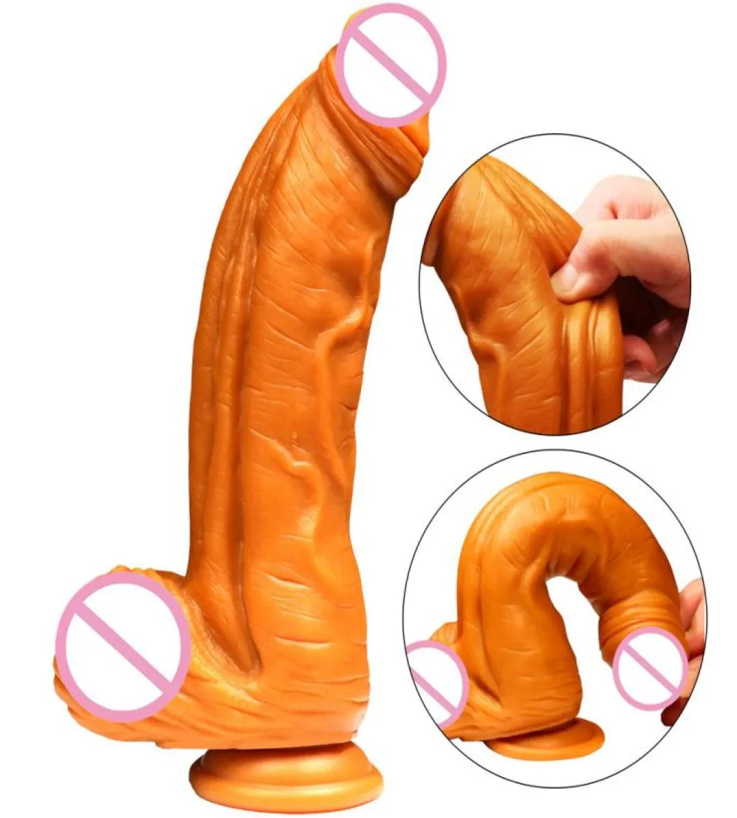 Realistiska dildos med sugkopp mjuk gyllene stora stora peins vagina onani stimulering sexleksaker för kvinna64452437992019