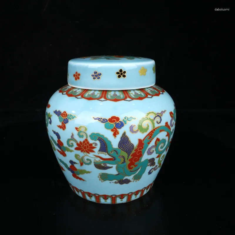 Vases Porcelain Collection Ming Chenghua Greenland Doucai Dragon Pattern Tianzi Jar Home Crafts Exquisite Decorative Ornaments