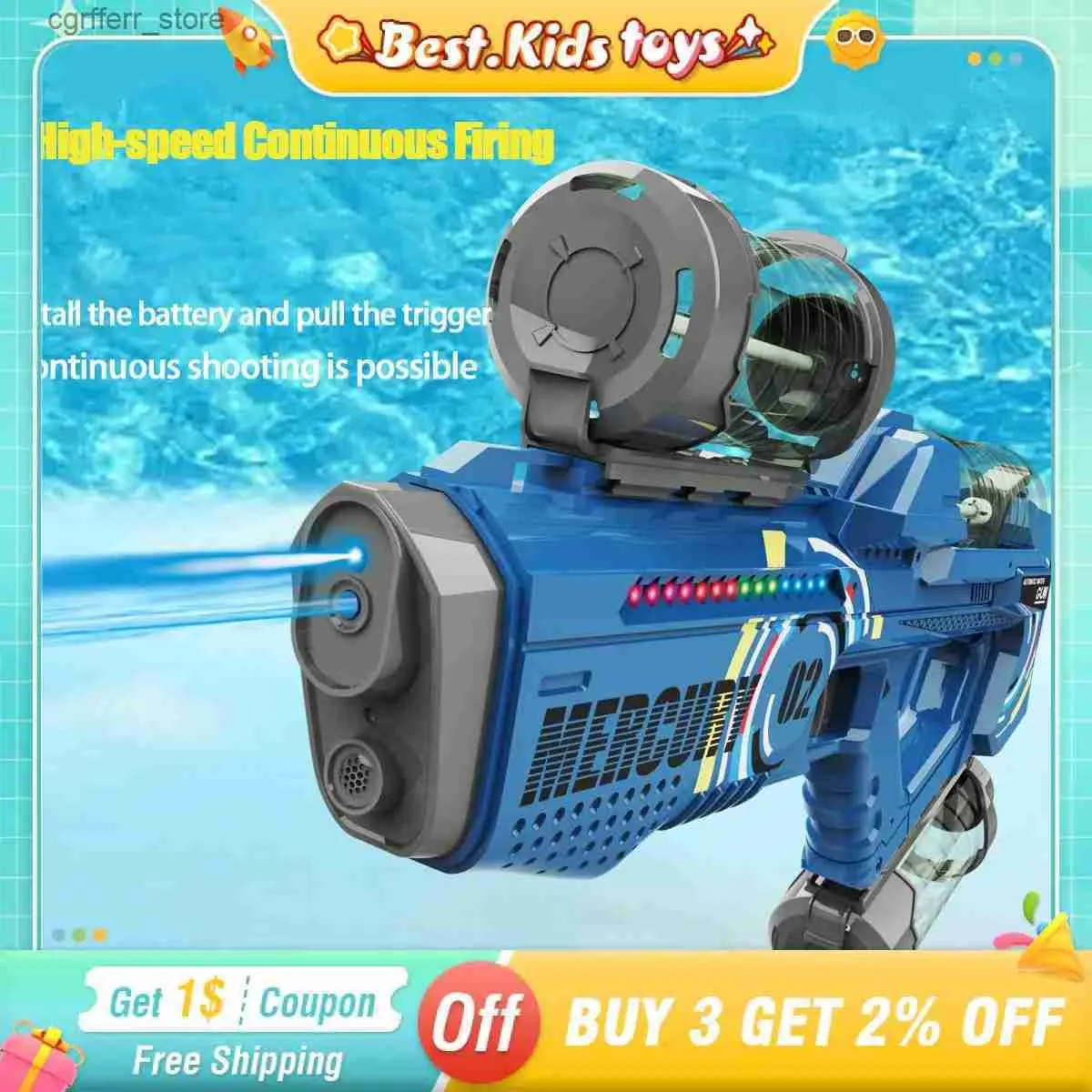 Gun Toys Water Gun Electric Fully Automatic High-speed Continuous Firing With Lights Water Battle Outdoor Kids Toys Party Splashing Game240327