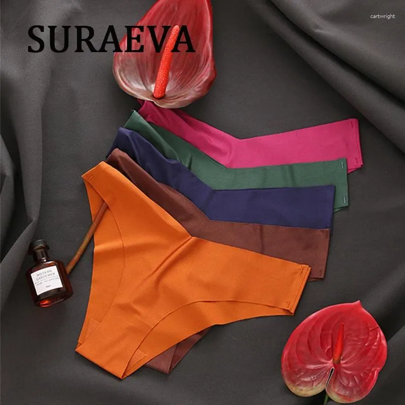 Bragas de mujer, calzoncillos coloridos, Bikini de seda con cintura en V, ropa interior elástica para mujer, lencería cómoda para mujer, ropa íntima de entrepierna de algodón