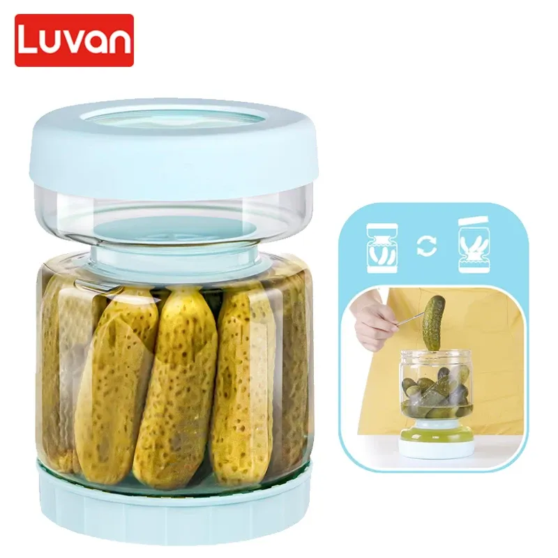 Jars 1500ml Glass Pickle Jar with Strainer Flip Hourglass Container Juice Separator Food Storage for Olive Jalapeno Gherkin Organizer