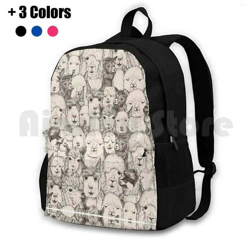 Backpack Just Alpacas Natural Outdoor Hiking Waterproof Camping Travel Alpaca Pattern Animal Animals Farming Mammal Ink