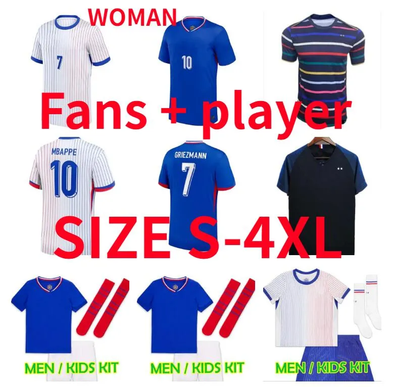 24 25 Maillot de French Mbappe Soccer Jerseys 2024 Zaire-Emery Giroud Griezmann Tchouameni Kolo Muani Coman Camaving Football Shirt Men Kids Woman Player Version