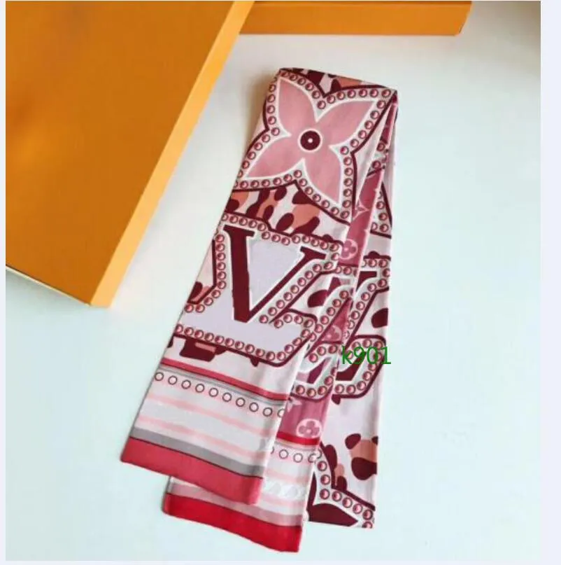 2024新しいデザイナースカーフ女性スリム狭いバッグハンドルシルクスカーフ両面印刷されたトゥイルサテンブランド小さなシルク