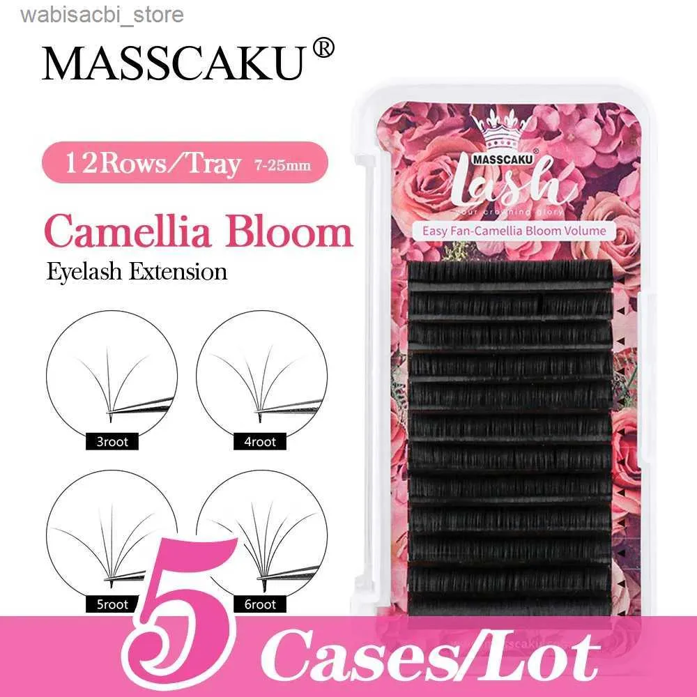 Faux-cils 5cas/lot haute qualité Masscaku 12 lignes floraison rapide Volume pré-collé Extension de cils cils personnalisés individuels24327