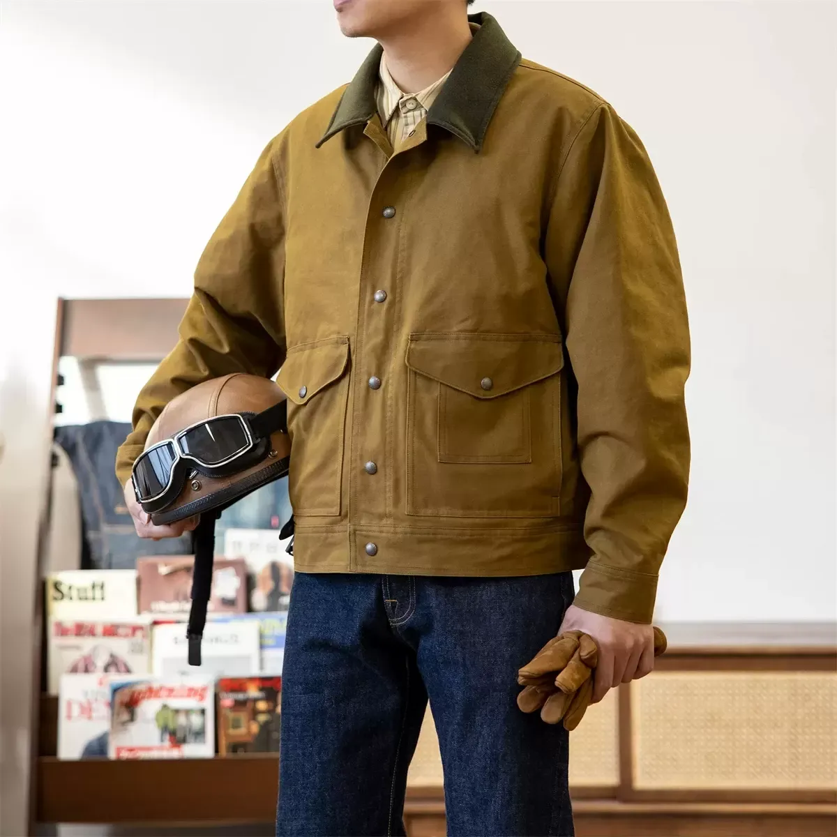 Mens Waxed Canvas Work Jacket - Water Resistant Heritage Style