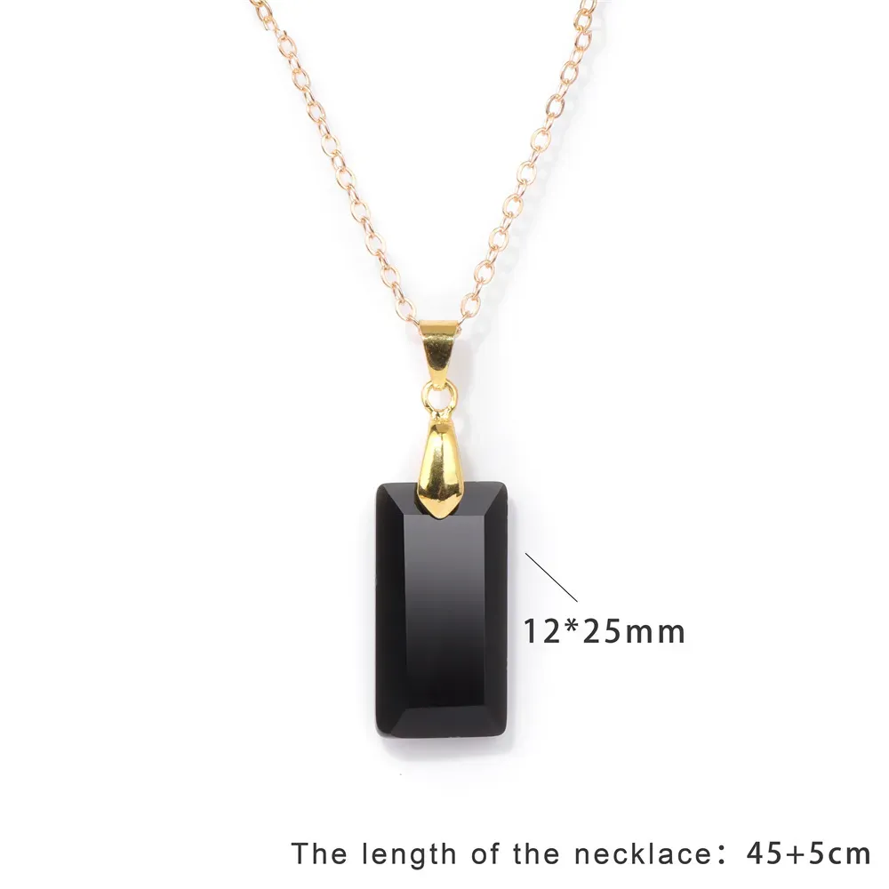 Rectangular Stone tag Pendent Necklace for Women Natural Crystal Choker Female Stone Gold Clavicle Chain Square Necklace For Men Jewelry