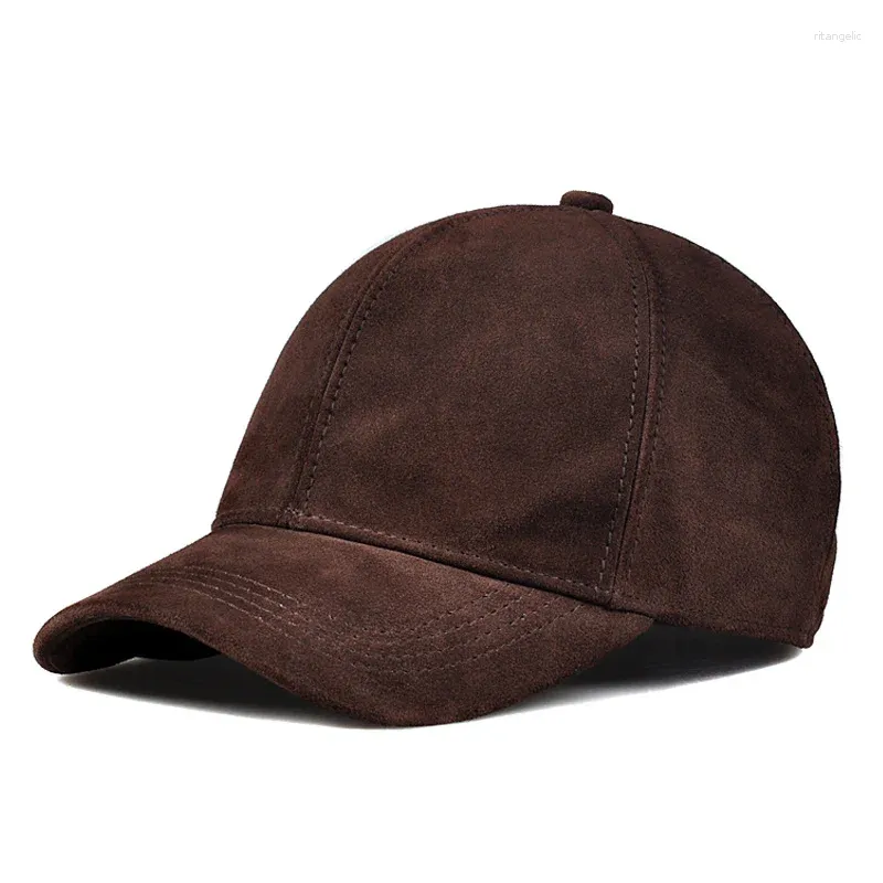 Top kapaklar kış deri şapka erkek erkek üst nubuck inek derisi ayarlanabilir beyzbol şapkası büyük ağzına kadar süet rahat moda kadın kalça ince gorra