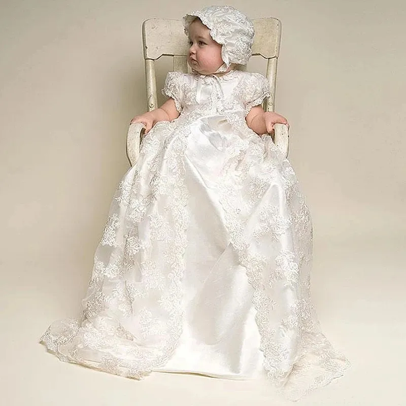 Vintage Baby Girl Dress Baptism Birthday Party Wedding Christening Infant Lace baptism Gown Handcrafted Heirloom gown Set 240322