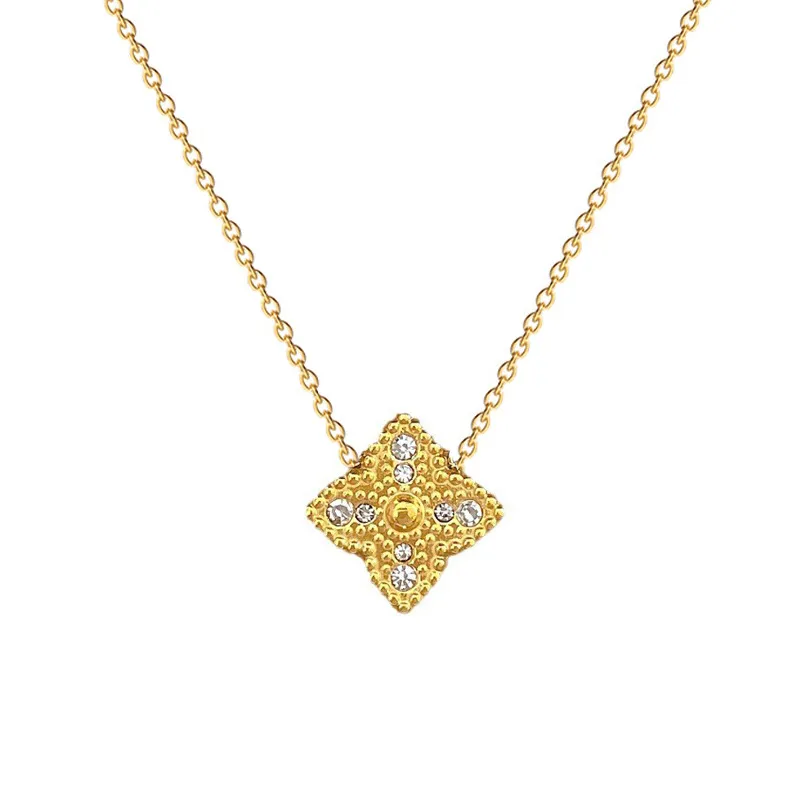 High-end fluwelen hele lichaam titanium staal volledige diamant vierbladige bloem minimalistische stijl oven real gouden ketting vrouwelijk ins internet cele