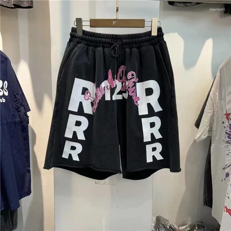 Pantaloncini da uomo RRR123 LOGO Grandi lettere con coulisse Nero Uomo Donna Qualità Oversize Retro Hip Hop Pantaloni casual