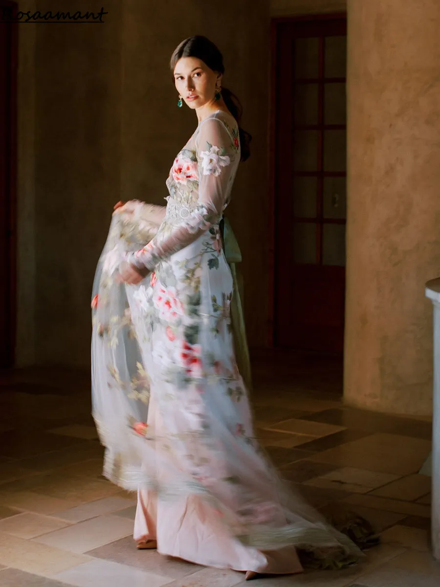 Kwiatowe suknie ślubne Haftowe kwiaty 3D Otwórz pleców w rozmiarze Tiul Tiulle Sweetheart Ruched Blossom Kolorowa suknia ślubna