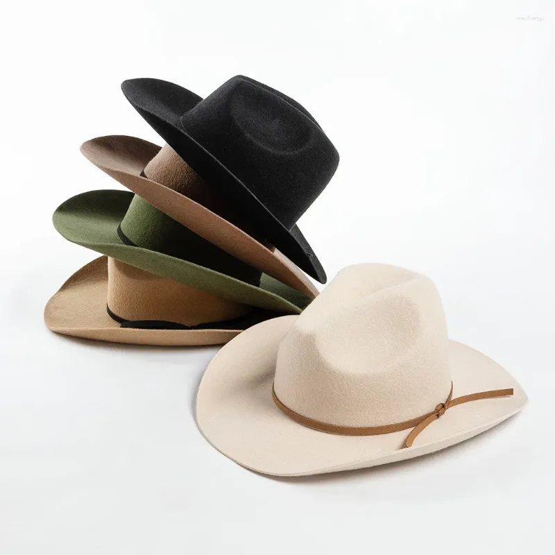 Bérets 202402-jx-hh2081 Ruban de velours coréen Ins Chic hiver laine feutre bord bouclé Stetson Fedoras casquette hommes femmes loisirs Panama Jazz chapeau