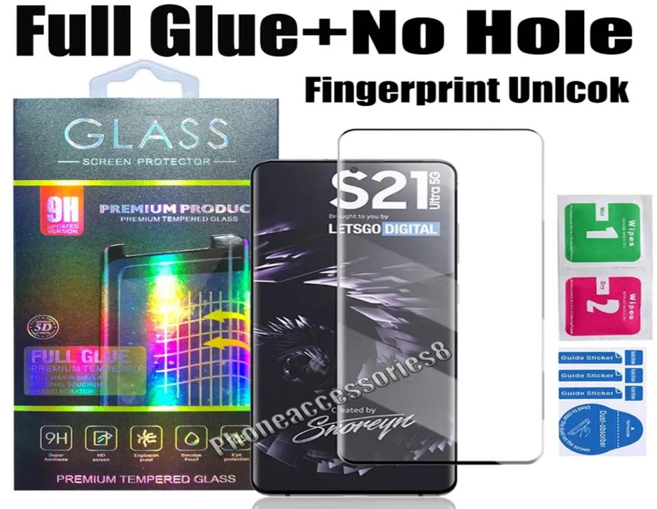 Premium full lim Inget hål krökt tempererat glasskärmskydd för Samsung S23 Ultra S22 S21 Ultra S20 Note20 S10 Plus S8 S9 NOT2050420