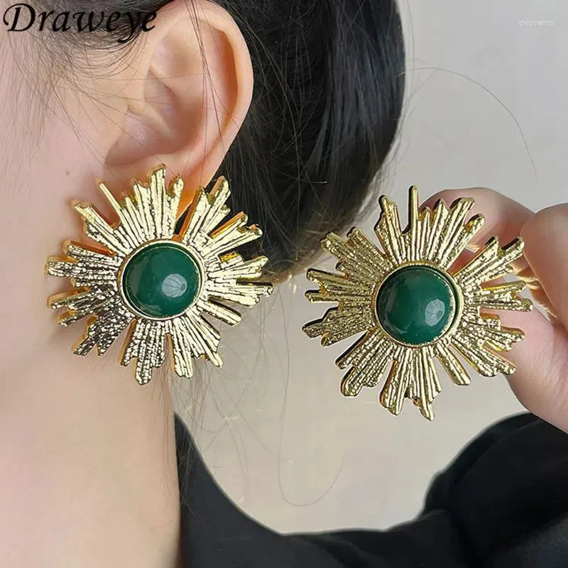 Stud Earrings Draweye Medieval For Women Korean Fashion Dinner Party Jewelry Vintage Elegant Sun-shaped Aretes De Mujer