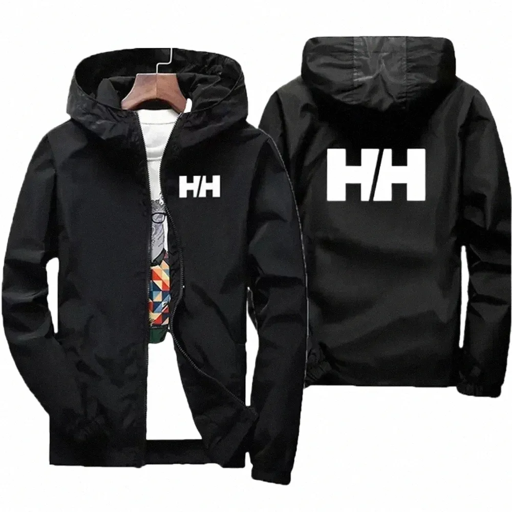 zippered Hooded Quick-Drying Sports Jacket Windproof Streetwear Solid Color Printed Tops Men Waterproof Circuit Breaker Jacket H6aI#