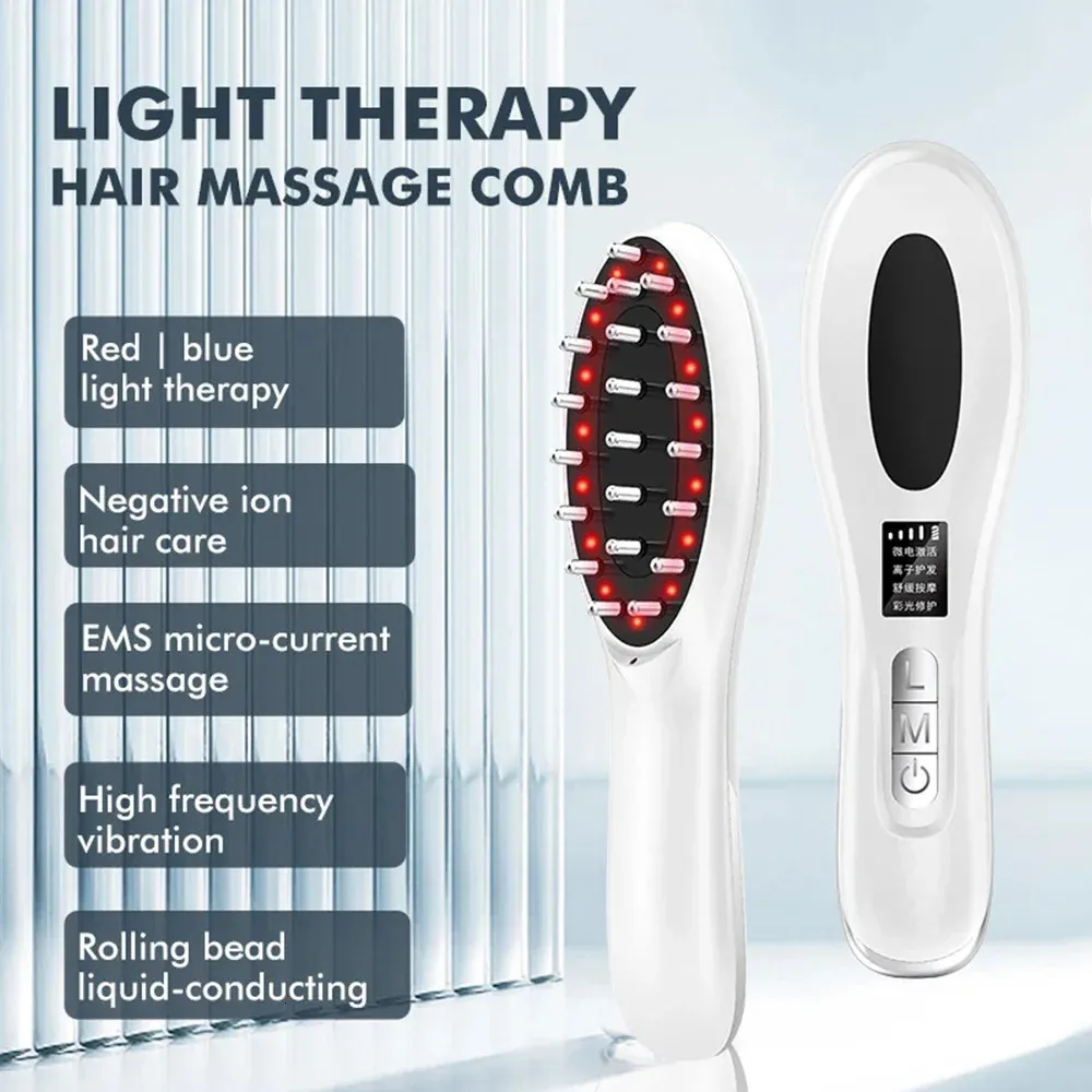 Elektrisk trådlös infraröd massagekam Hårtillväxt Mikroström Vibrationshuvud Massage Scalp Brush Anti Hair Loss Care 240327