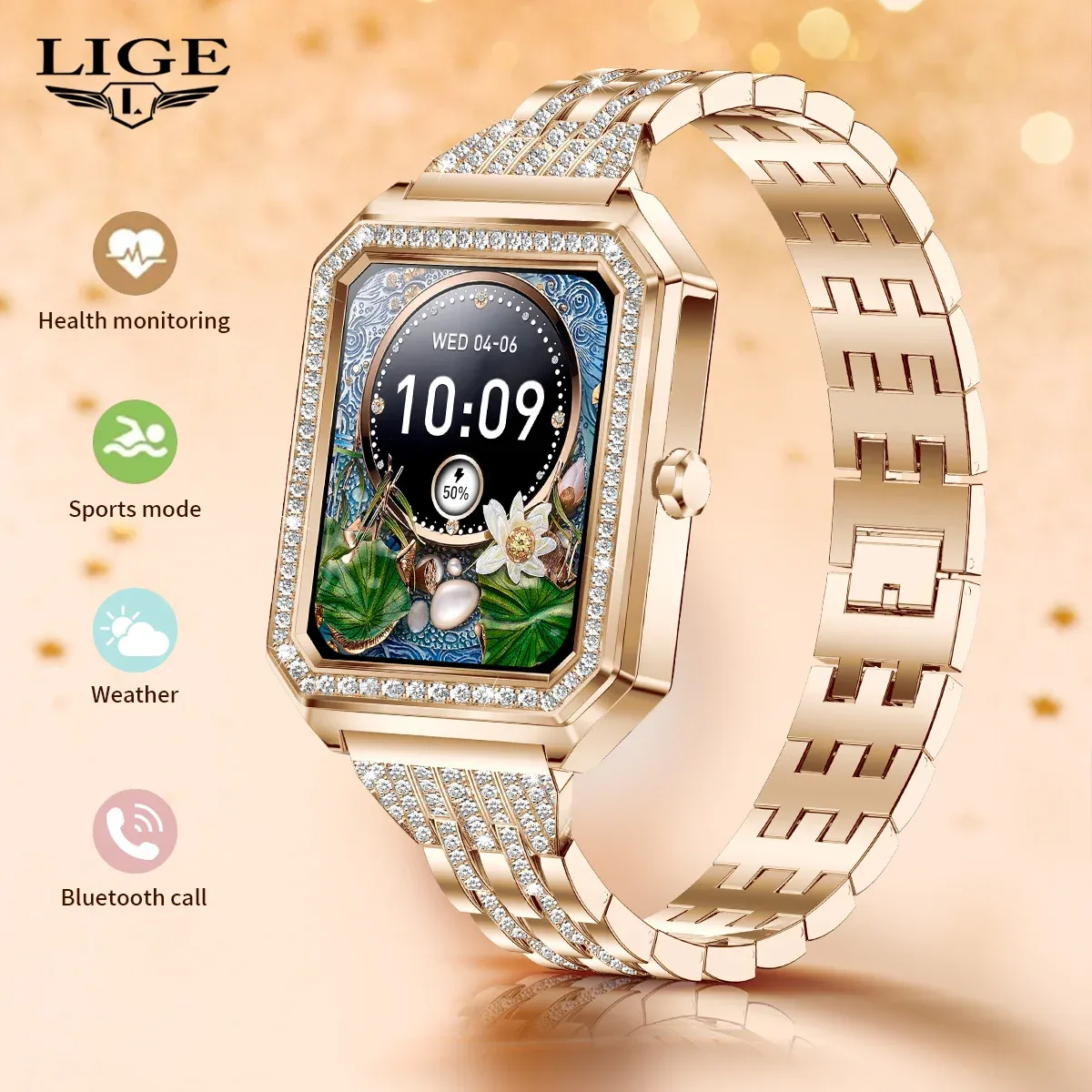 Lige Watches Smart Women Smartwatch Ladies Wristwatch Bluetooth Ring digital klocka för iOS iPhone och Huawei Xiaomi Samsung Phone Watch