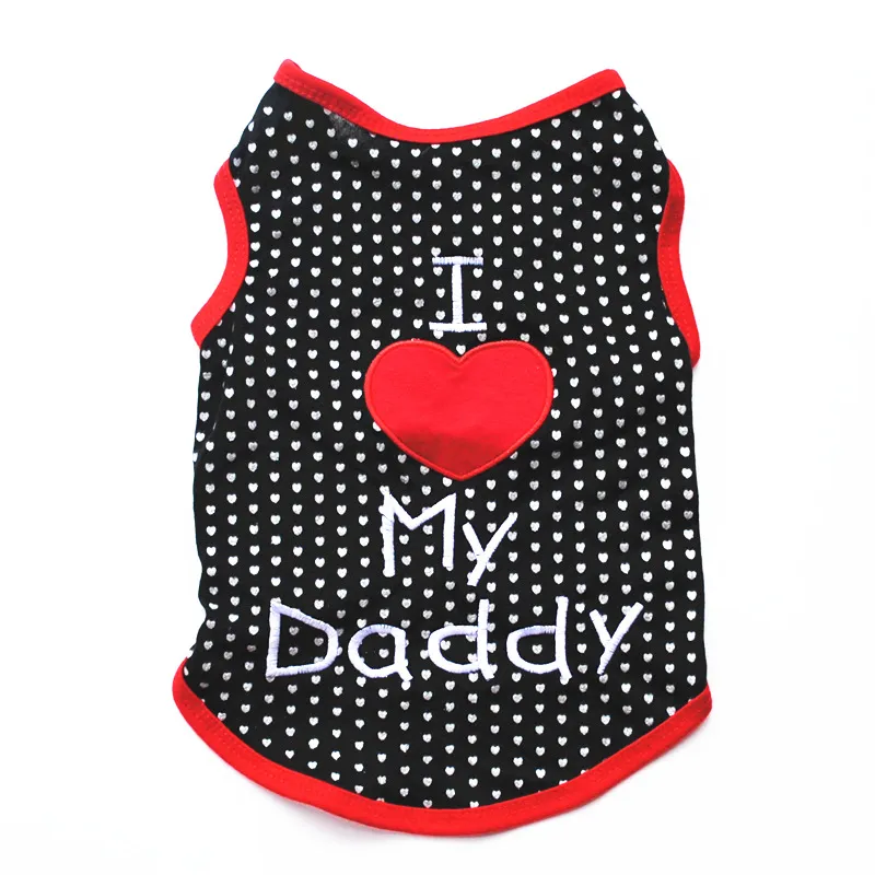 Vêtements de petit chien, chemise de chiot douce, joli gilet de chien d'été avec motif "I Love My Mommy Daddy", T-shirts pour chiens, coeurs