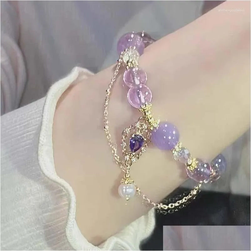 Charm Bracelets Chinese Style Amethyst Beaded Bracelet Light Luxury Niche Delicate Sense Of Fairy Hand String Girlfriends Gift Drop De Otwzp
