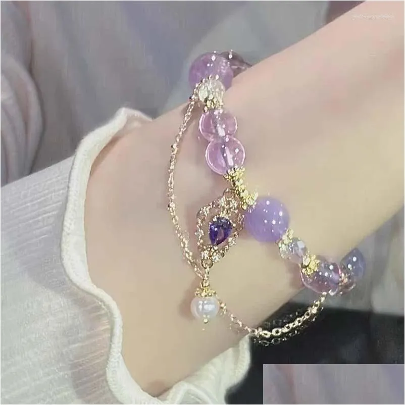 Braccialetti con ciondoli Stile cinese Bracciale con perline di ametista Luce di lusso Nicchia Delicato senso di fata Stringa a mano Regalo per amiche Drop De Otwzp