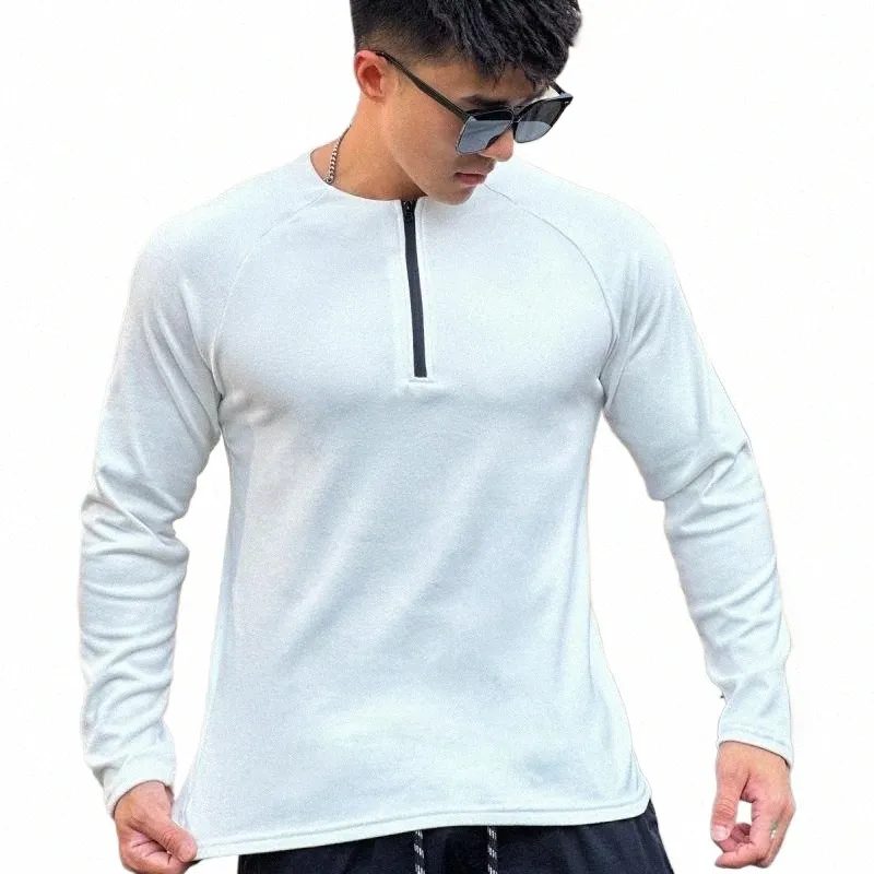 loose T-Shirts Casual Men's Clothing 2024 Exercise Breathable Lg Sleeves Run Sportswear Zipper T-Shirt Man Clothes Large Size z9cq#