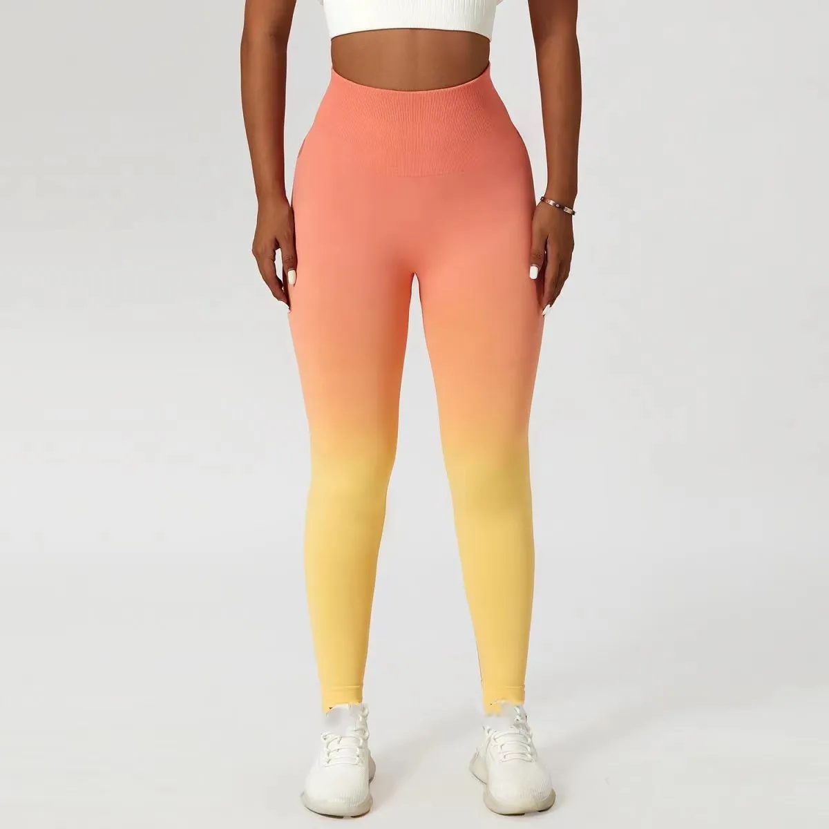 Pantalon de Fitness moulant taille haute pour femmes, dégradé pêche, entraînement de levage des hanches, course à pied, pantalon de Yoga élastique serré