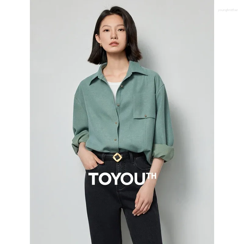 Kvinnors blusar Toyouth Women Blus Shirt 2024 Spring Pocket Snap Button Office Lady Workwear Casual Tops