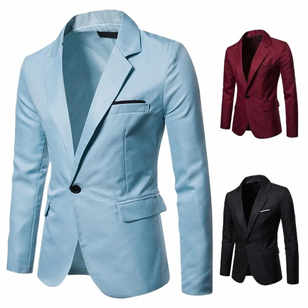 Elegante masculino blazer outono inverno manga regular temperamento bonito bolsos blazer terno casaco uma bunda e014 #