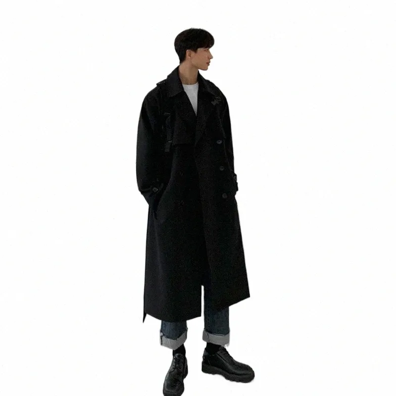 IEFB Męskie noszenie Koreańska trend wiatrówki Mid LG luźne ubrania przystojny jesienny płaszcz mężczyzny z paskiem z paskiem nowy 4312 e9vw#